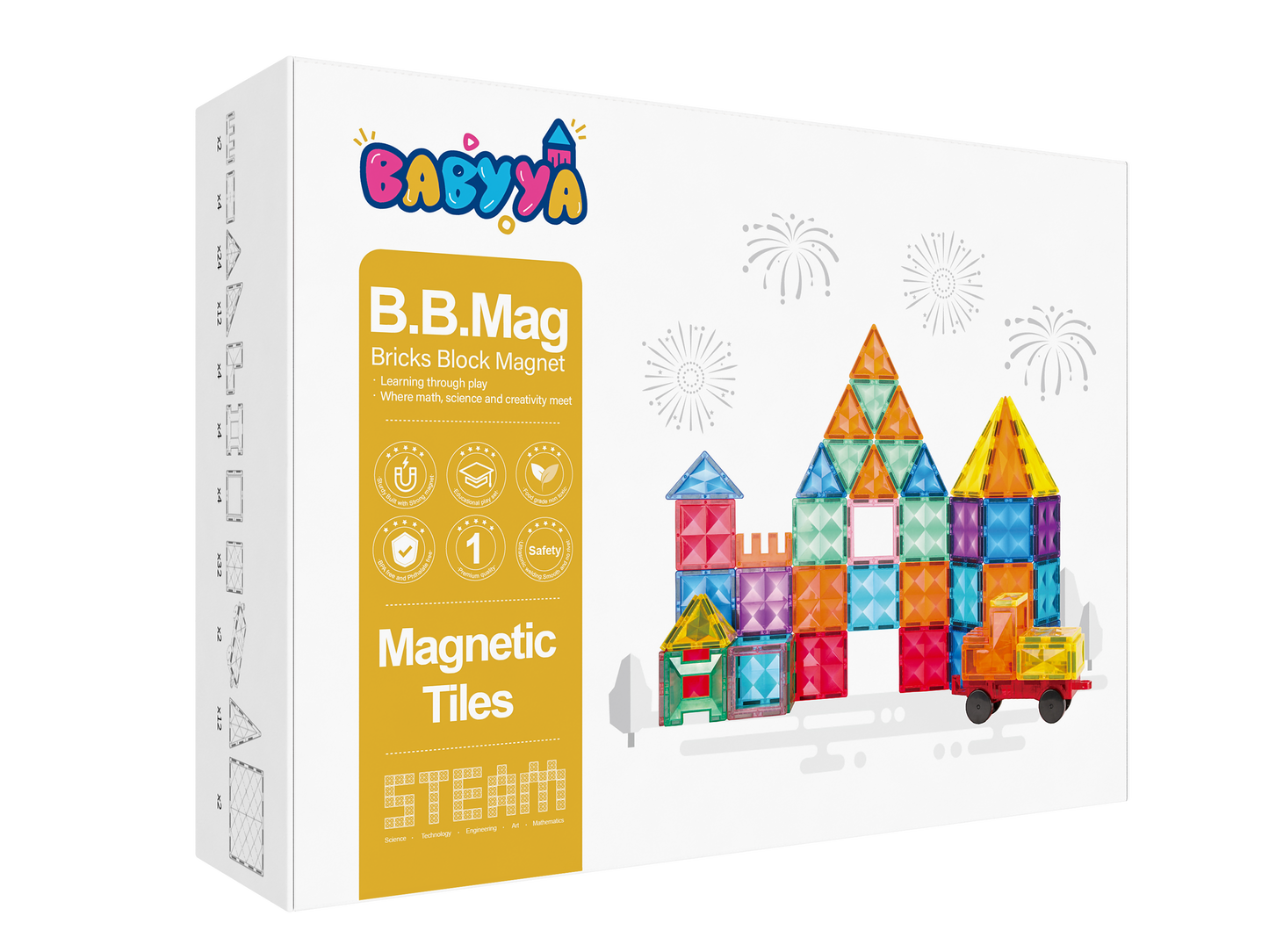 BaByYa B.B.Mag | Rainbow Magnetic Tiles 102 Pieces