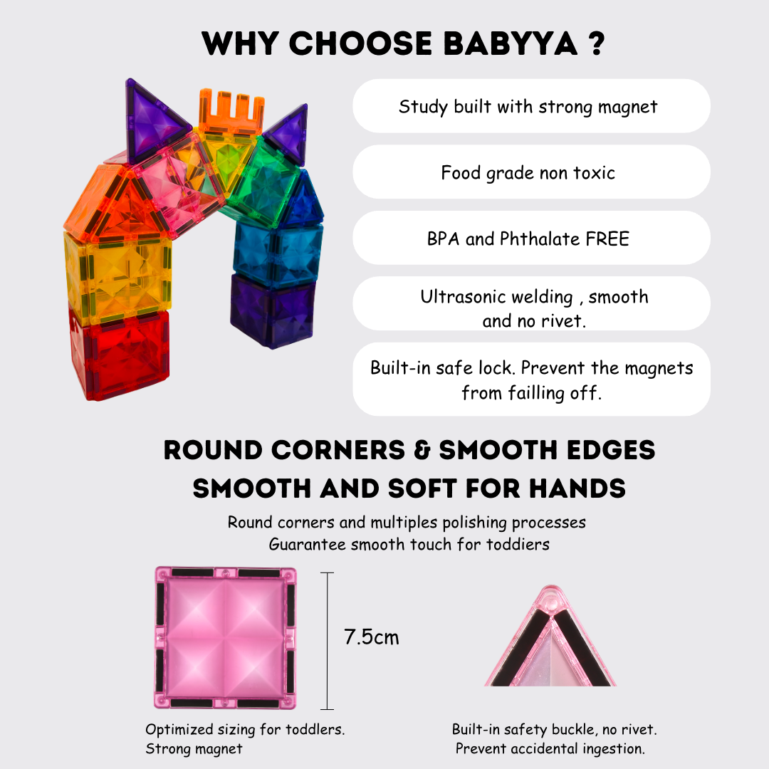 BaByYa B.B.Mag | Rainbow Magnetic Tiles 102 Pieces