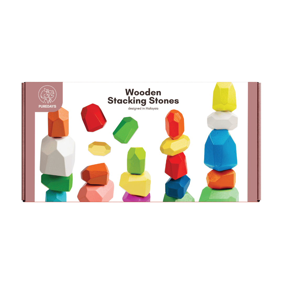 Pure Days Colourful Wooden Stacking Stones 36pcs | Educational Toy for Younger Children