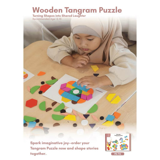 PureDays Wooden Tangram Puzzles | 250 Colourful Pieces & 50 double-sided matt laminated cards