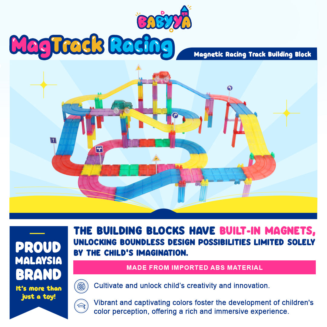BaByYa B.B.Mag | Mag-Track Racing Magnetic Tracks Toys 138 Pieces + 2 Cars