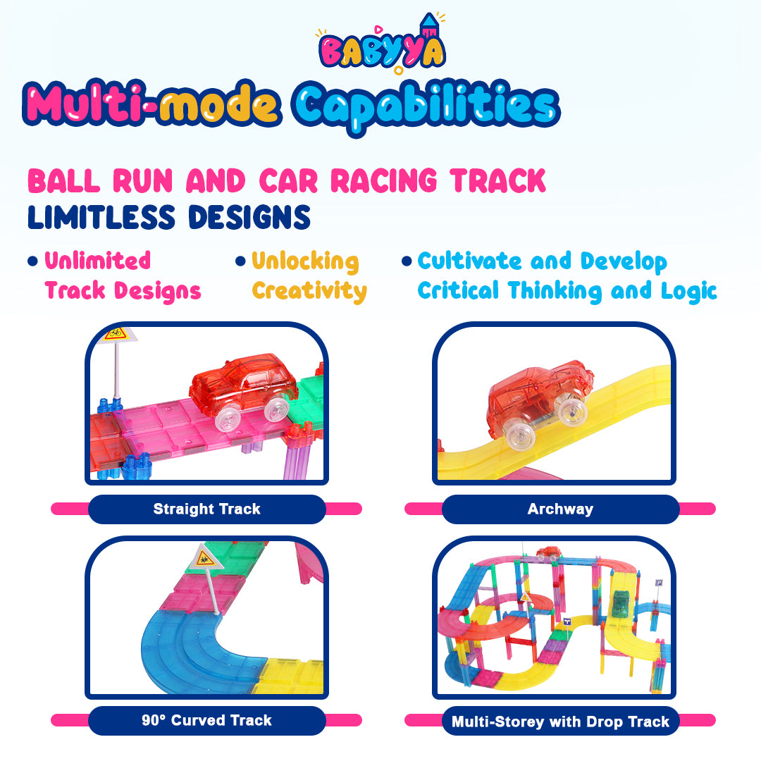 BaByYa B.B.Mag | Mag-Track Racing Magnetic Tracks Toys 138 Pieces + 2 Cars