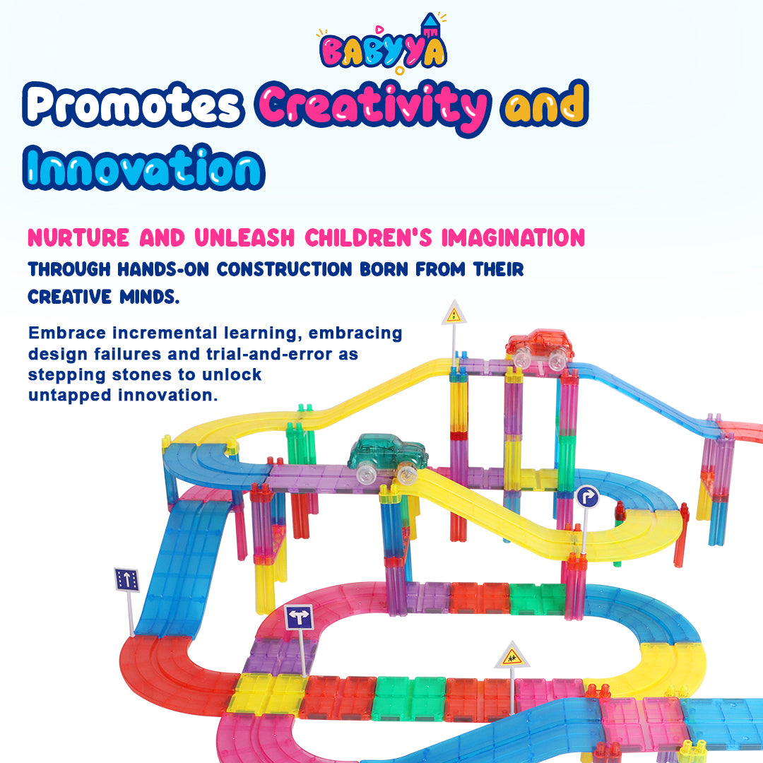BaByYa B.B.Mag | Mag-Track Racing Magnetic Tracks Toys 138 Pieces + 2 Cars