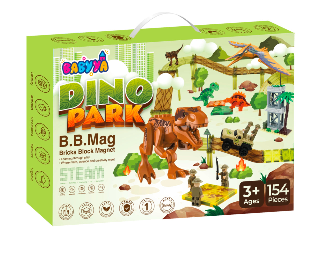 BabyYa B.B.Mag | Dino Park 154 Pcs with Dinosaur Figurines