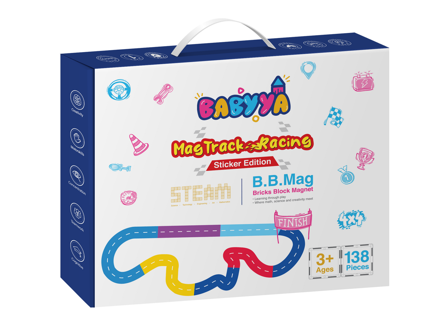 BaByYa B.B.Mag | Mag-Track Racing Magnetic Tracks Toys 138 Pieces + 2 Cars