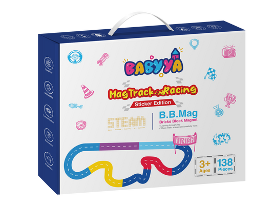 BaByYa B.B.Mag | Mag-Track Racing Magnetic Tracks Toys 138 Pieces + 2 Cars