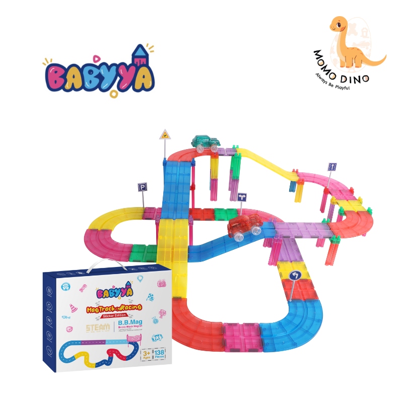 BaByYa B.B.Mag | Mag-Track Racing Magnetic Tracks Toys 138 Pieces + 2 Cars