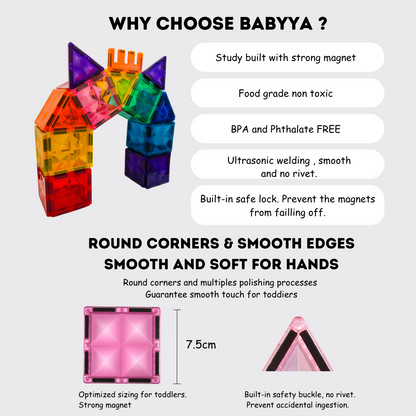 BaByYa B.B.Mag | Rainbow Magnetic Tiles 102 Pieces