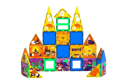 BabyYa B.B Mag | Halloween Edition Magnetic Tiles 30 pcs | Glow in the Dark - Free Transparent Pen with UV Torch