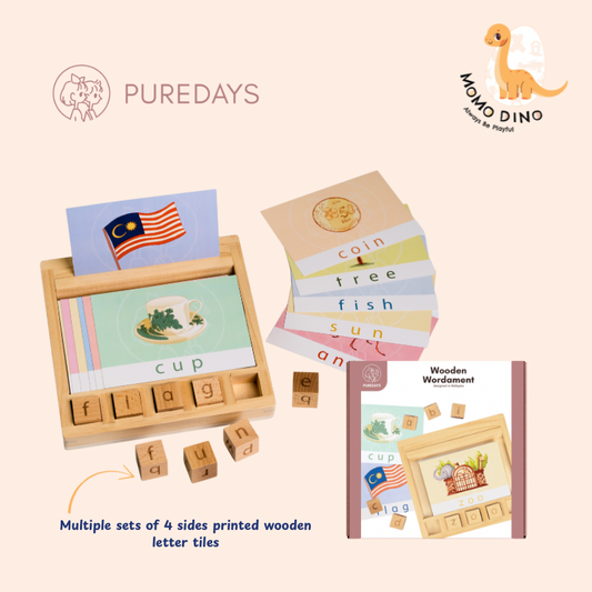 PureDays Wordament | Wooden Letter Tiles & Puzzles for Reading and Spelling Practice