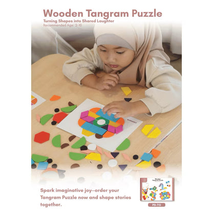 PureDays Wooden Tangram Puzzles | 250 Colourful Pieces & 50 double-sided matt laminated cards