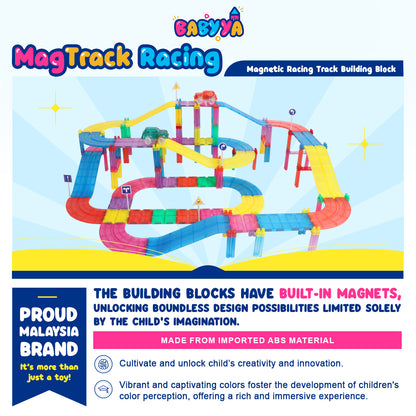 BaByYa B.B.Mag | Mag-Track Racing Magnetic Tracks Toys 138 Pieces + 2 Cars