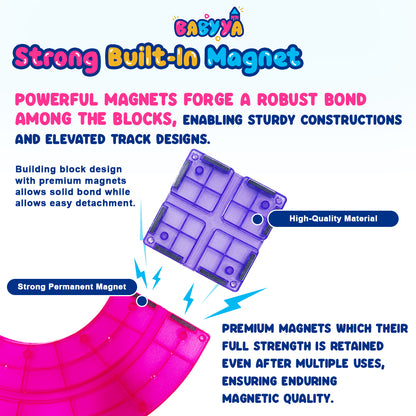BaByYa B.B.Mag | Mag-Track Racing Magnetic Tracks Toys 138 Pieces + 2 Cars
