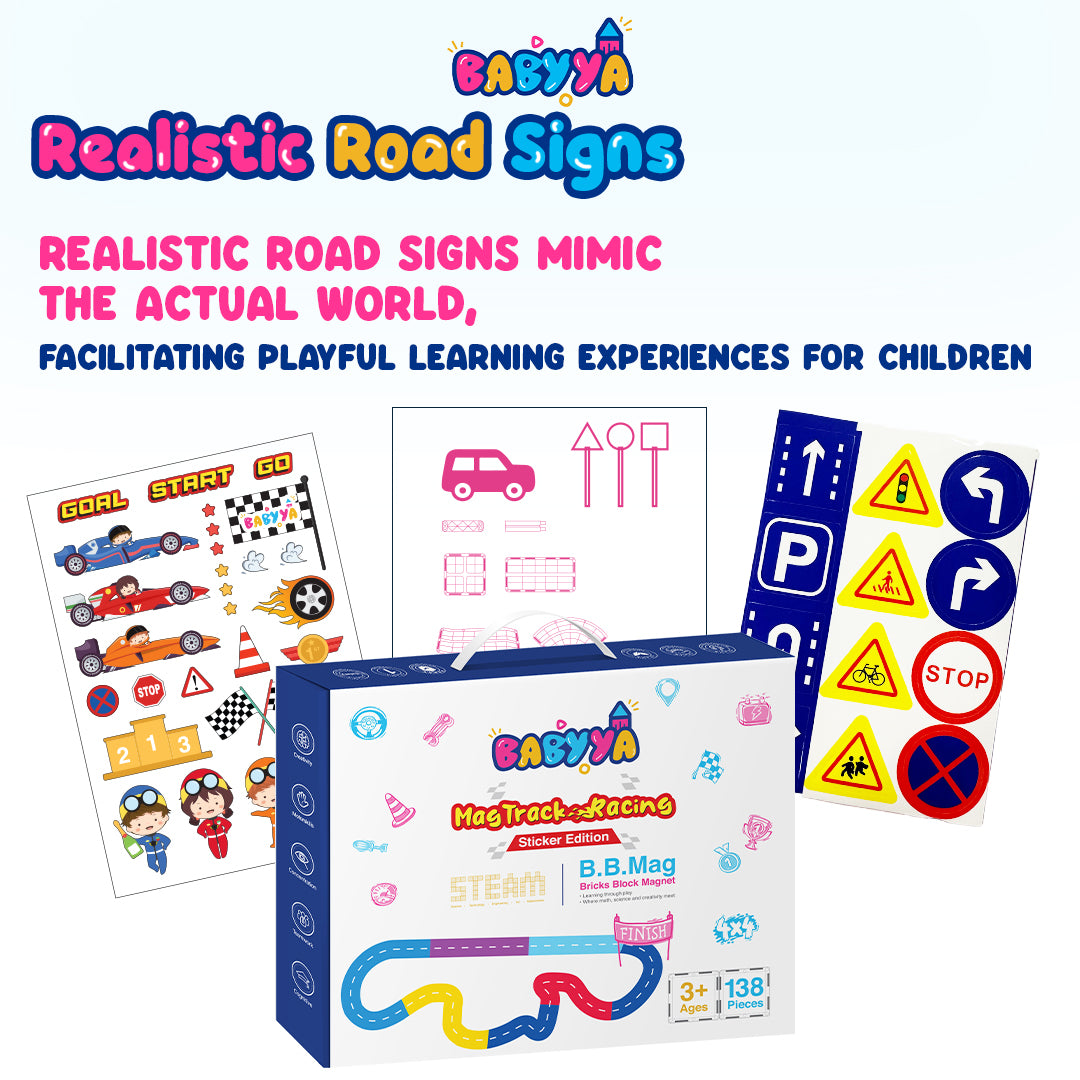 BaByYa B.B.Mag | Mag-Track Racing Magnetic Tracks Toys 138 Pieces + 2 Cars