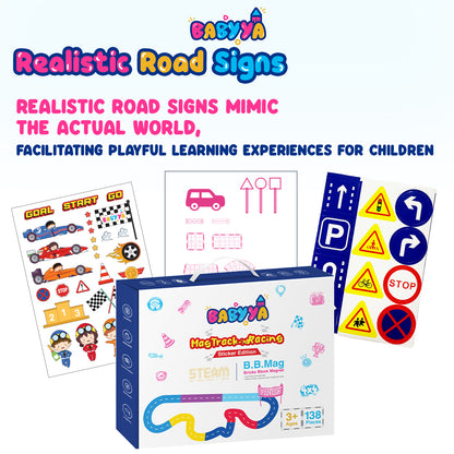 BaByYa B.B.Mag | Mag-Track Racing Magnetic Tracks Toys 138 Pieces + 2 Cars