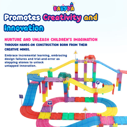 BaByYa B.B.Mag | Mag-Track Racing Magnetic Tracks Toys 138 Pieces + 2 Cars