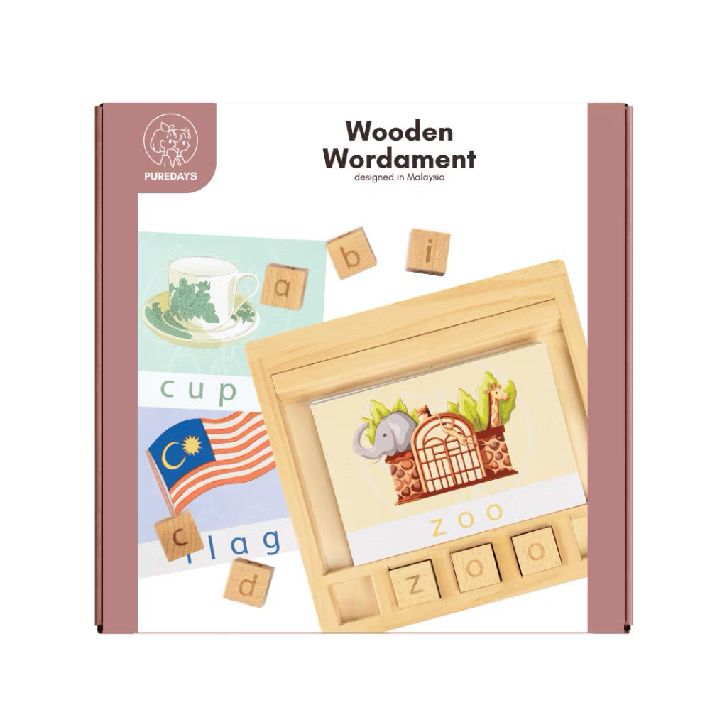 PureDays Wordament | Wooden Letter Tiles & Puzzles for Reading and Spelling Practice