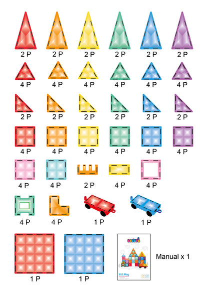 BaByYa B.B.Mag | Rainbow Magnetic Tiles 102 Pieces