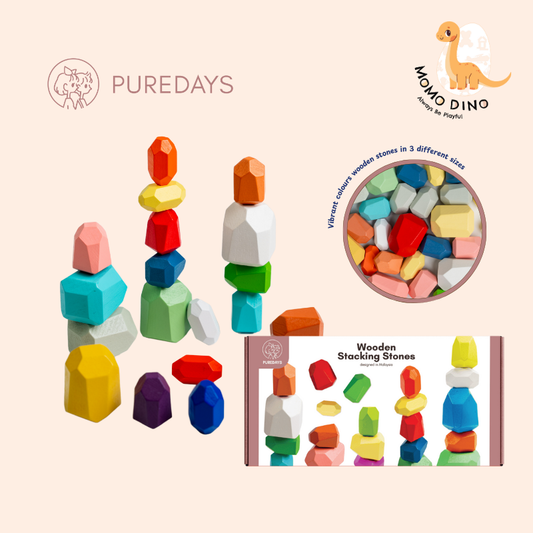 Pure Days Colourful Wooden Stacking Stones 36pcs | Educational Toy for Younger Children