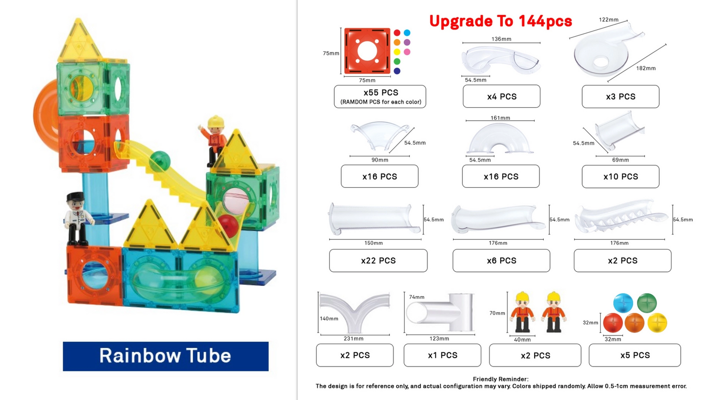 BabyYa B.B Mag | Rainbow Ball Run Magnetic Tiles 120 Pieces